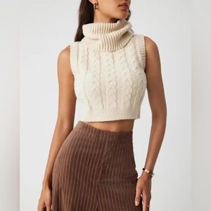 Cider Ivory NWT Cable Knit Turtleneck Sweater Vest Preppy Academia L
